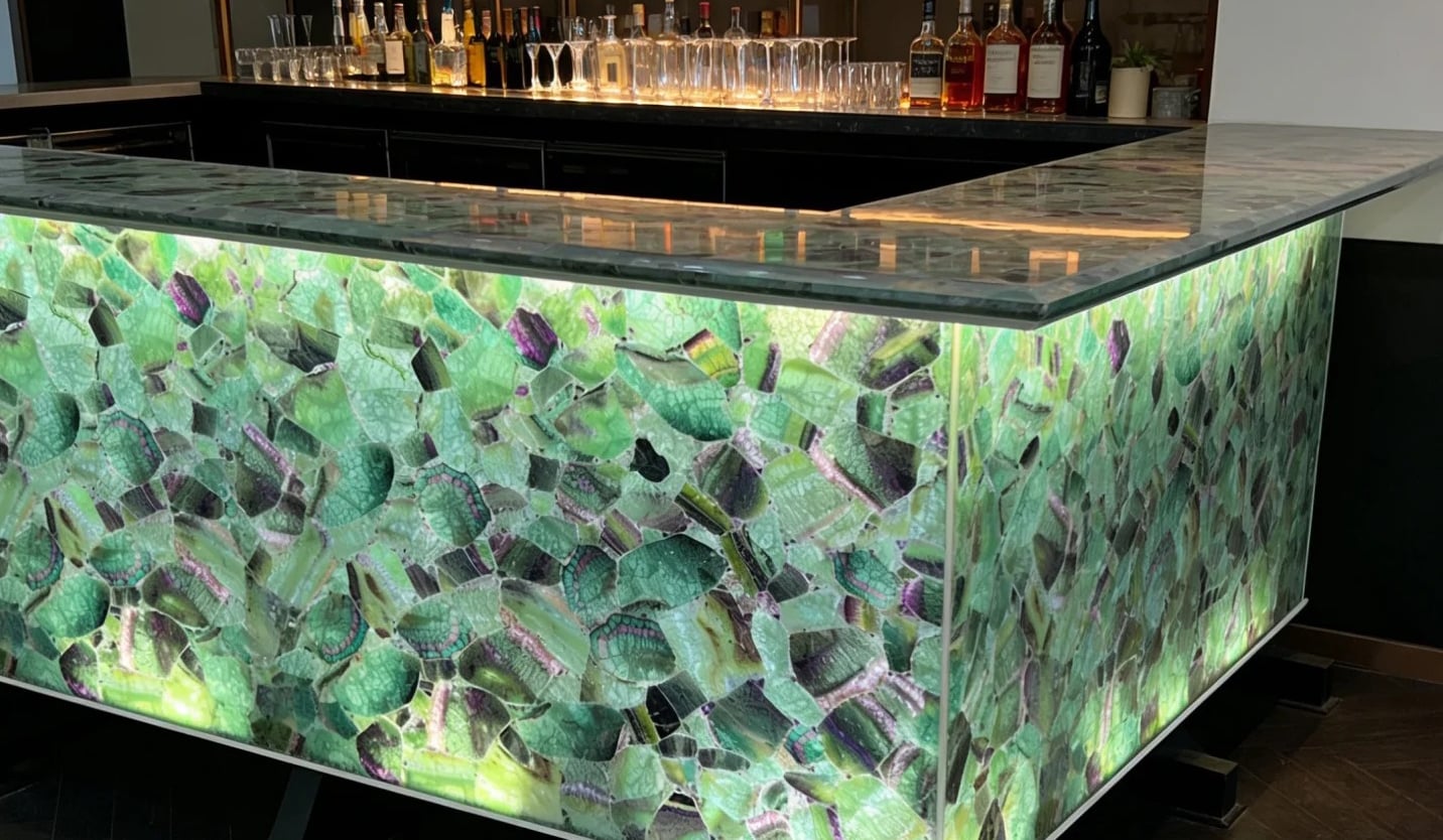 Green Semiprecious Stone Island with malachite gemstone surface