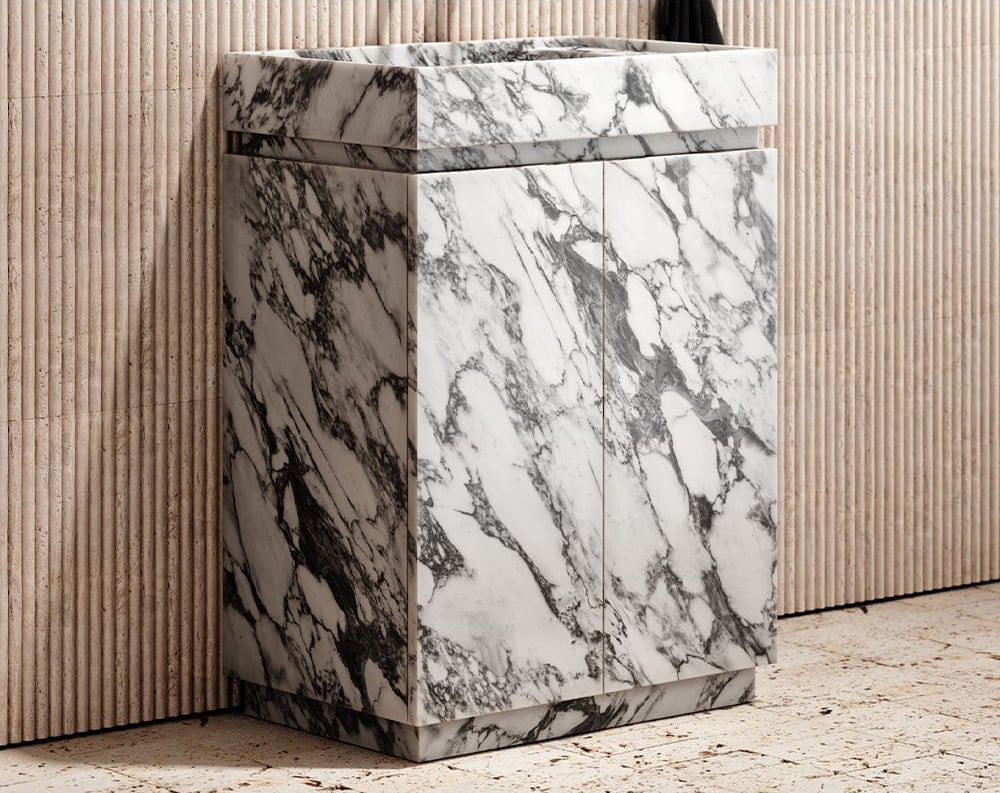 Arabescato marble vanity with storage for luxury bathroom project