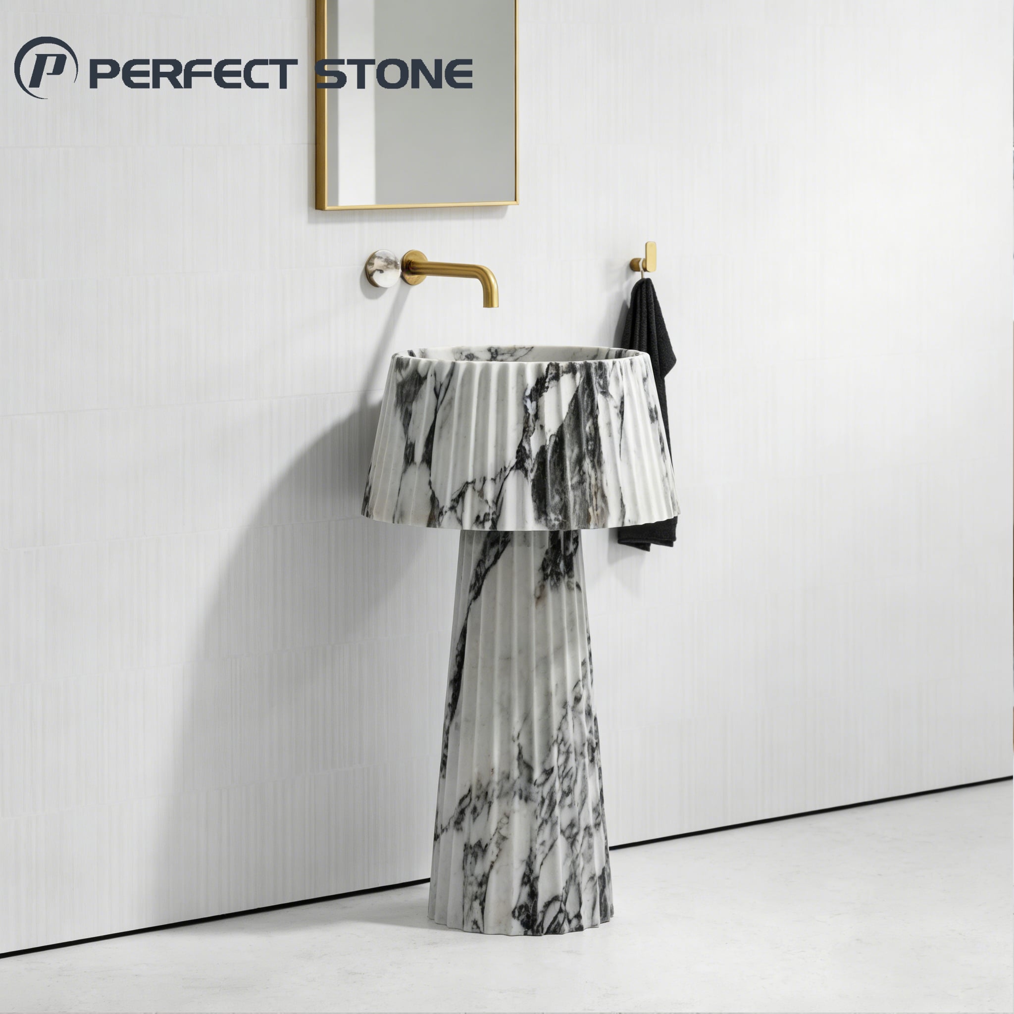 PerfectStone سطح وحدة غسل رخامي من رخام أرابيسكاتو المُجوف (المُنقوش) لمشاريع الفيلات والفنادق الفاخرة