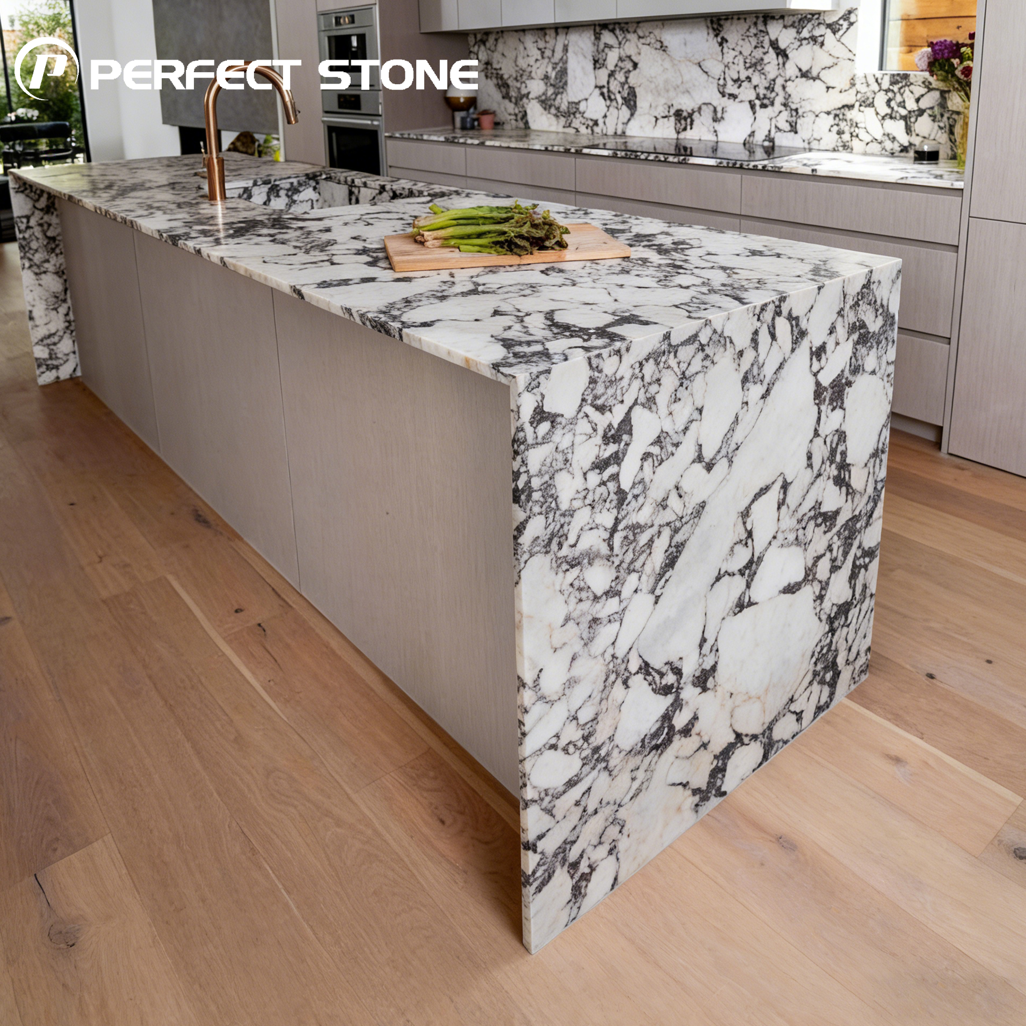 Calacatta marble island for villa clubhouse and hotel bar counter project