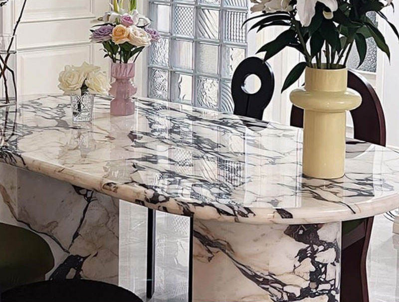 Oval marble dining table for luxury banquet room and mansion dining space