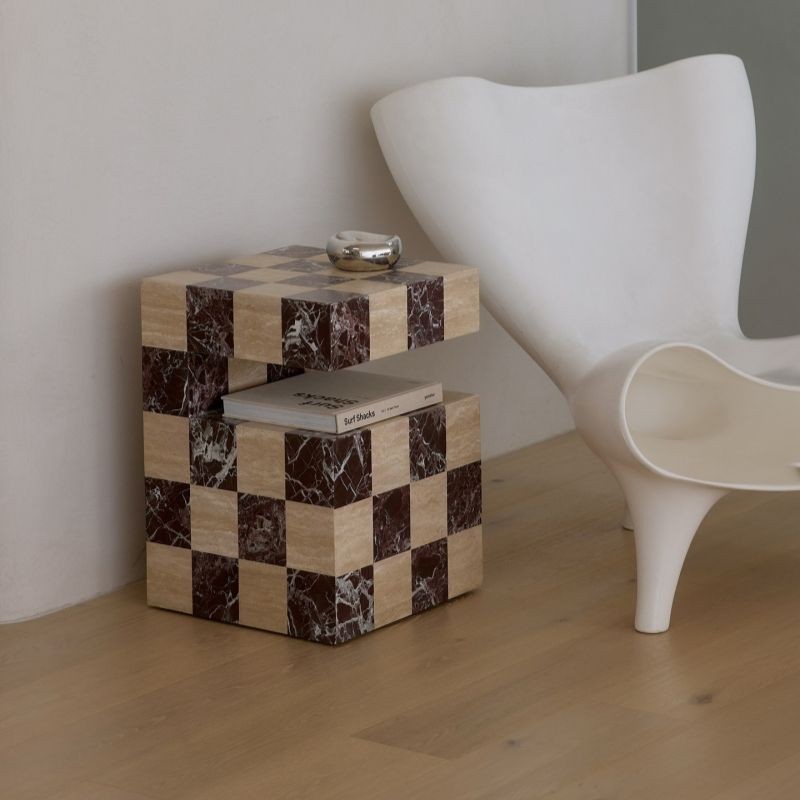 Natural marble coffee table with polished sealed tabletop