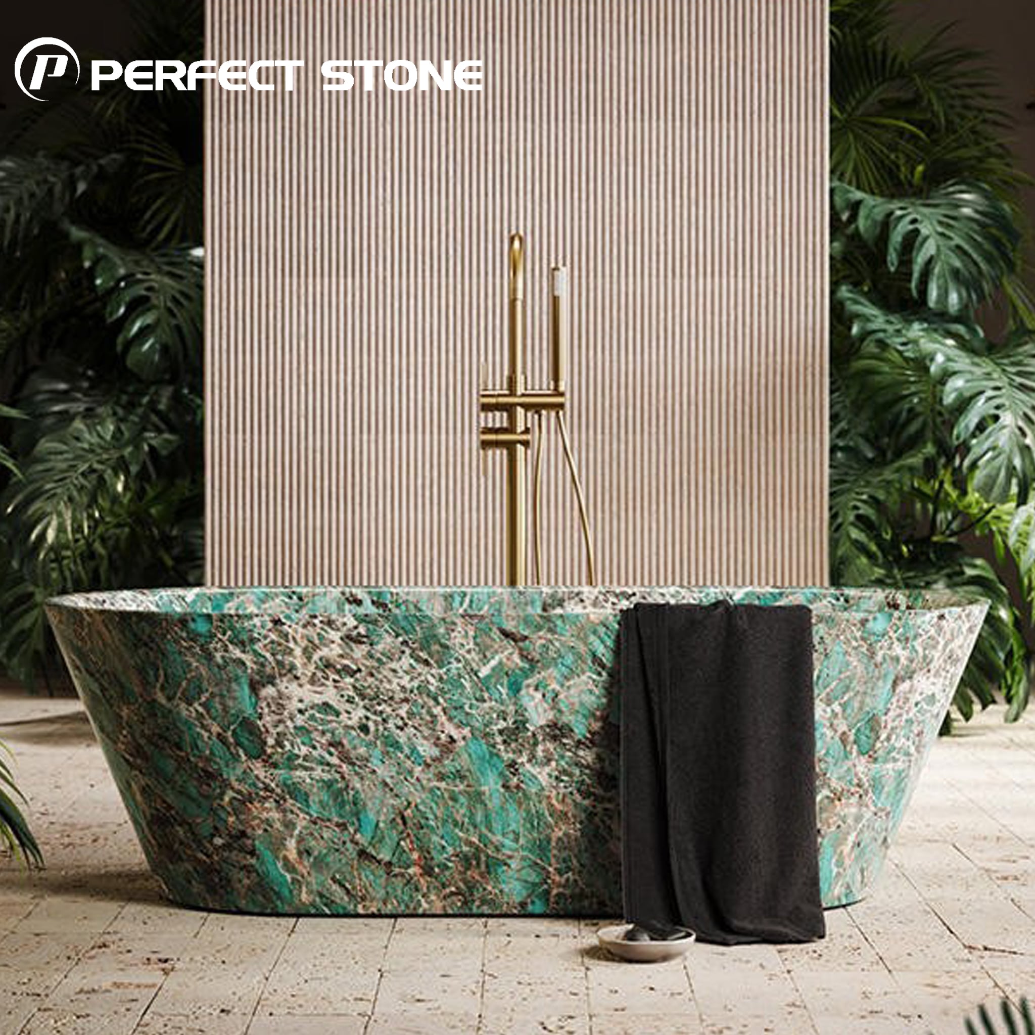 PerfectStone Wholesale Luxury Amazonite Green Quartzite Bathtub For Modern High-End Villa Hotel Project