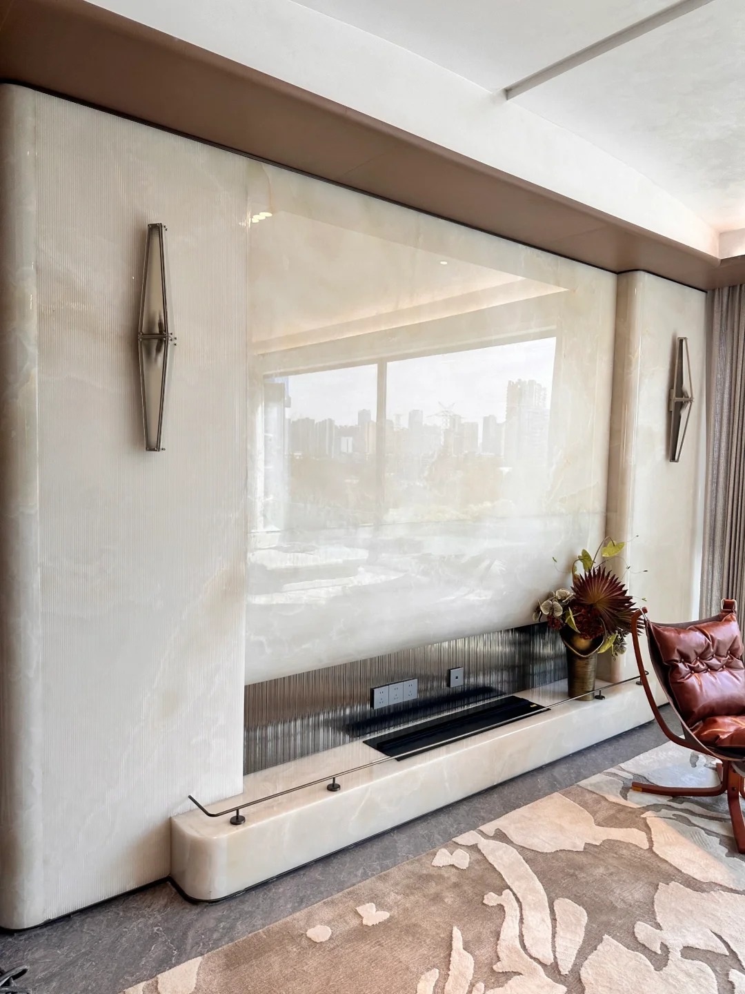 White Onyx backlit background wall for luxury design