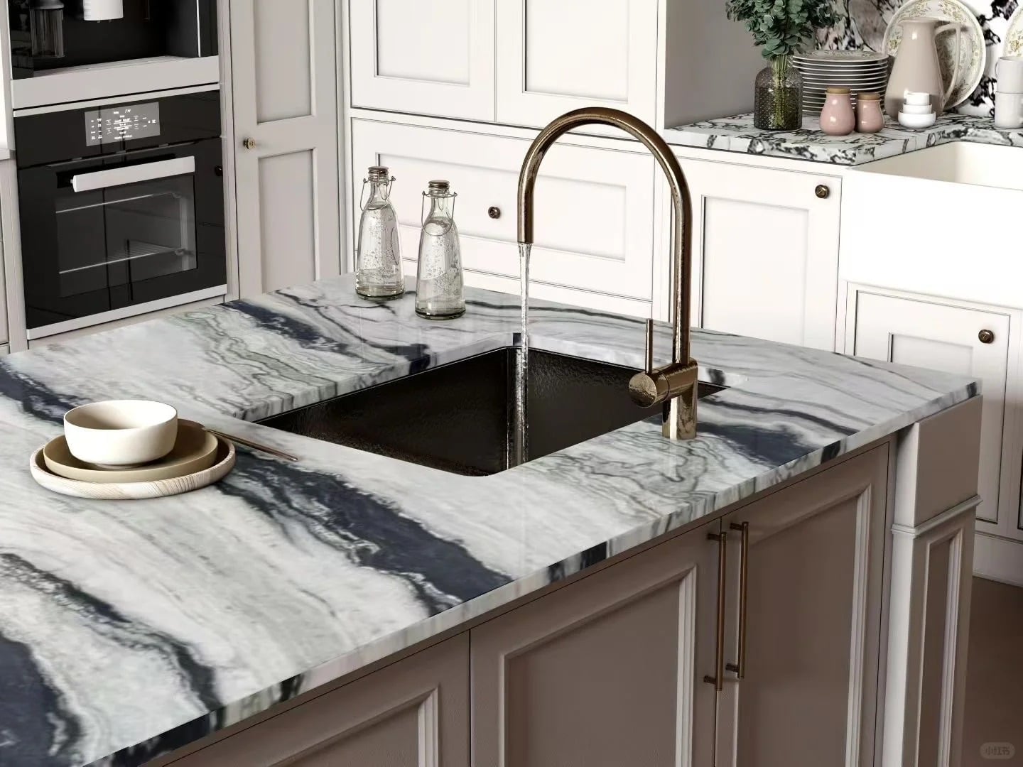 Natural Panda White Marble polished slab for countertop and dining table