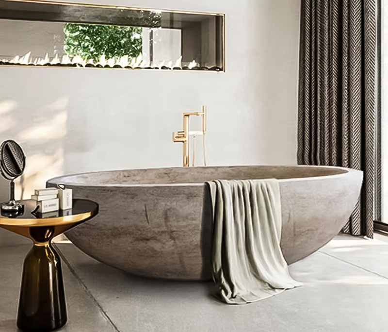 Freestanding travertine marble bathtub for resort spa and luxury bathroom