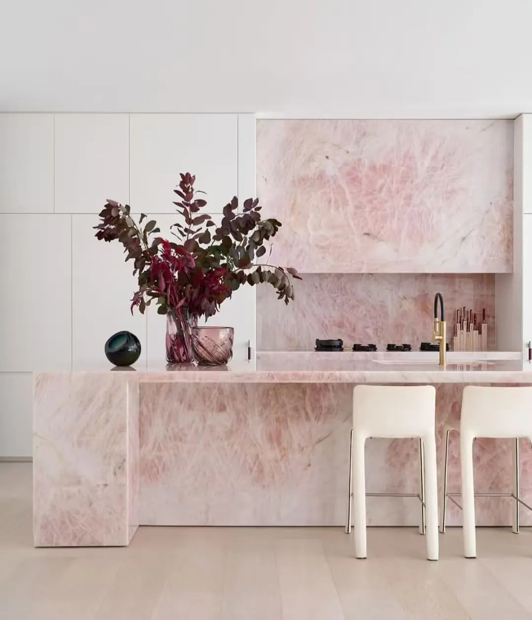 Pink onyx backlit feature wall and decorative stone application image 2