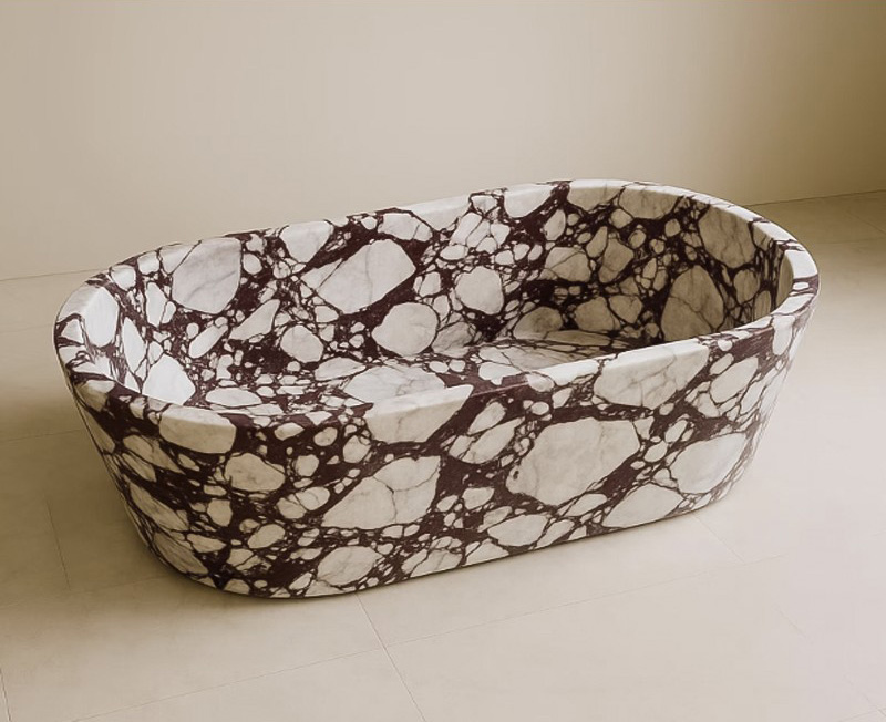 Calacatta Viola marble bathroom vanity matching luxury bathtub project