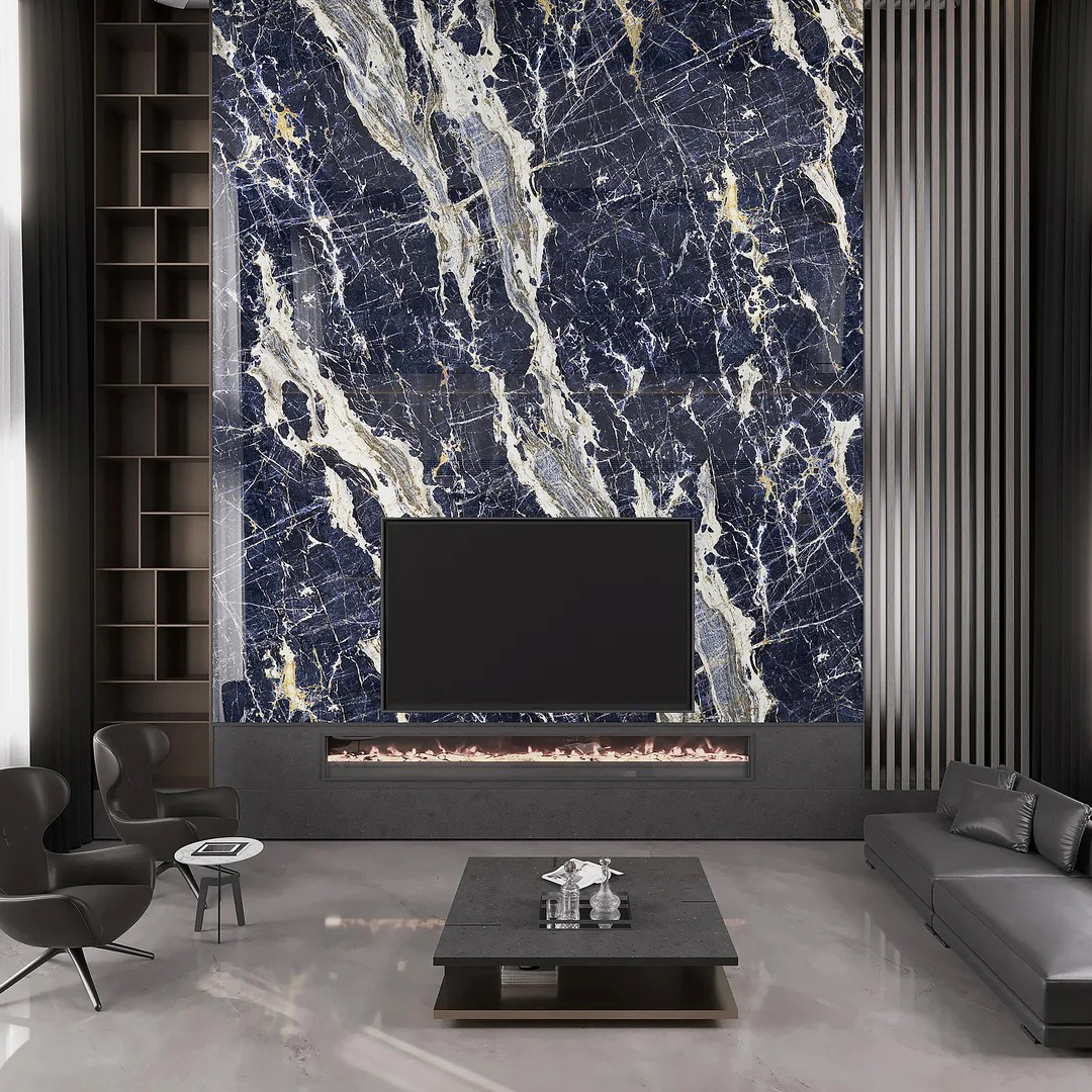 Blue Cloisonne Stone Slab background wall for luxury interior projects