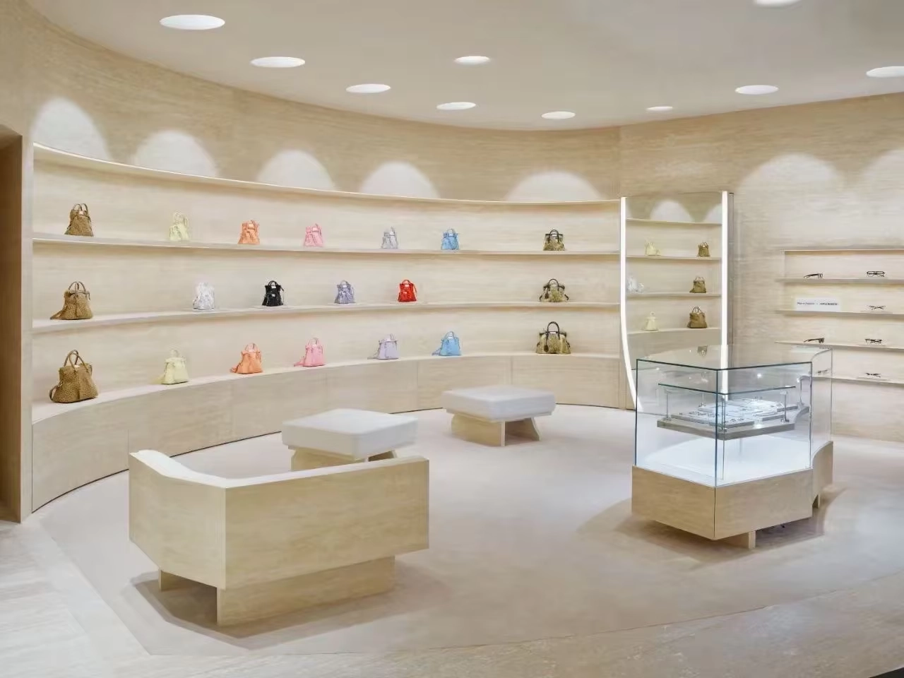 Thin travertine panels used for luxury retail interior wall cladding