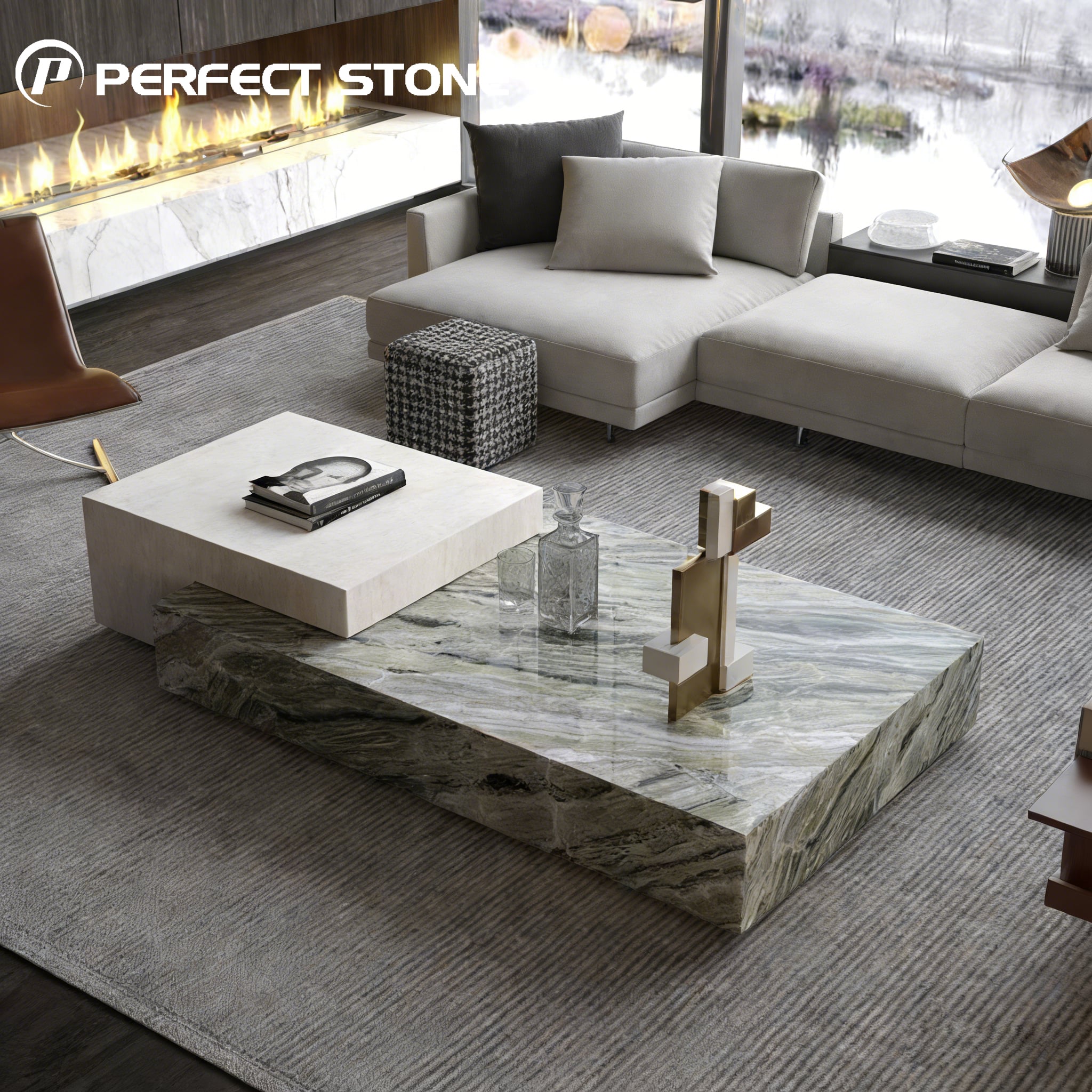 PerfectStone Lux, stil natural, design interior durabil al mesei de cafea din marmură pentru proiectul de construcție