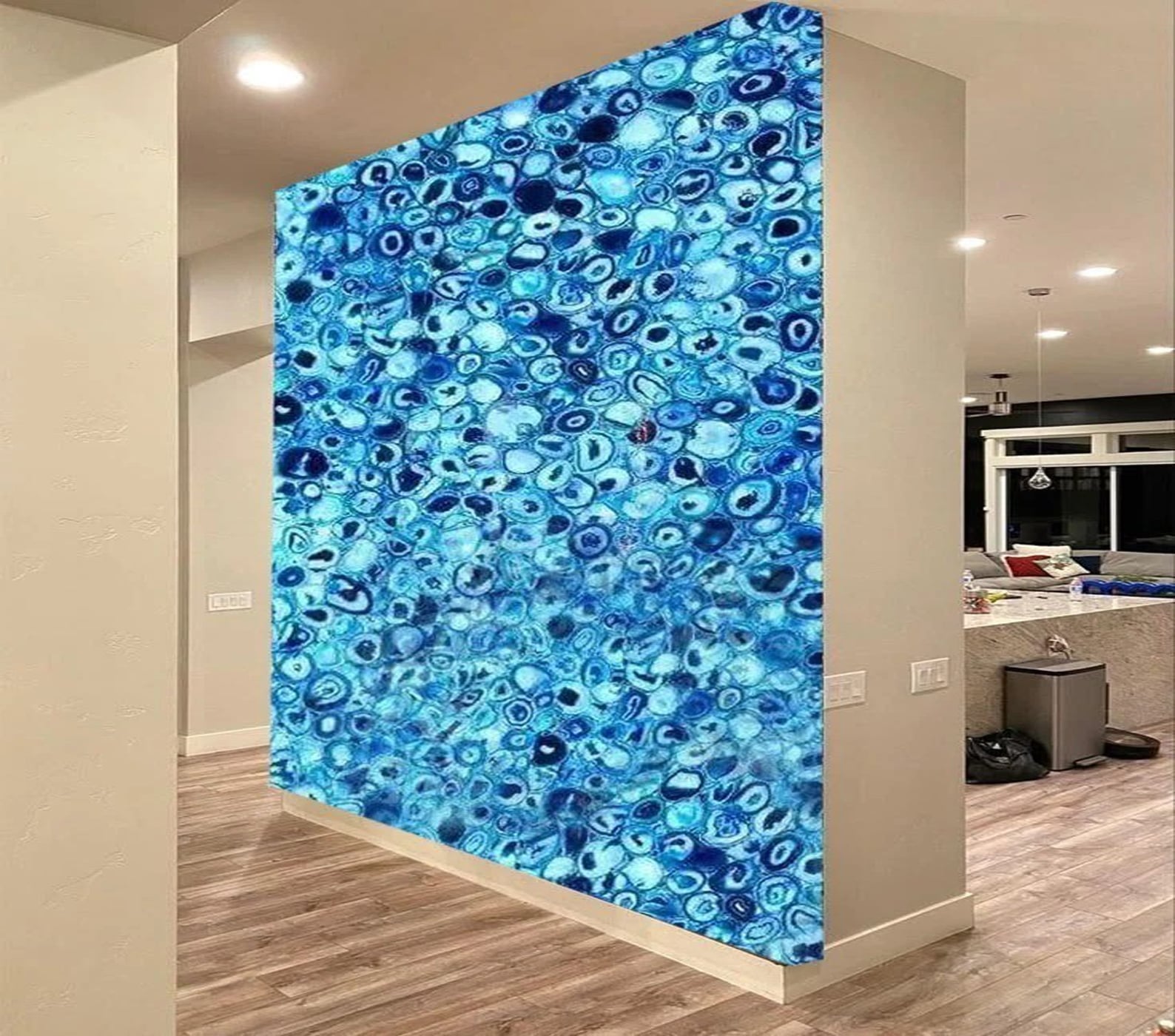 Blue agate wall panel for backlit feature wall design