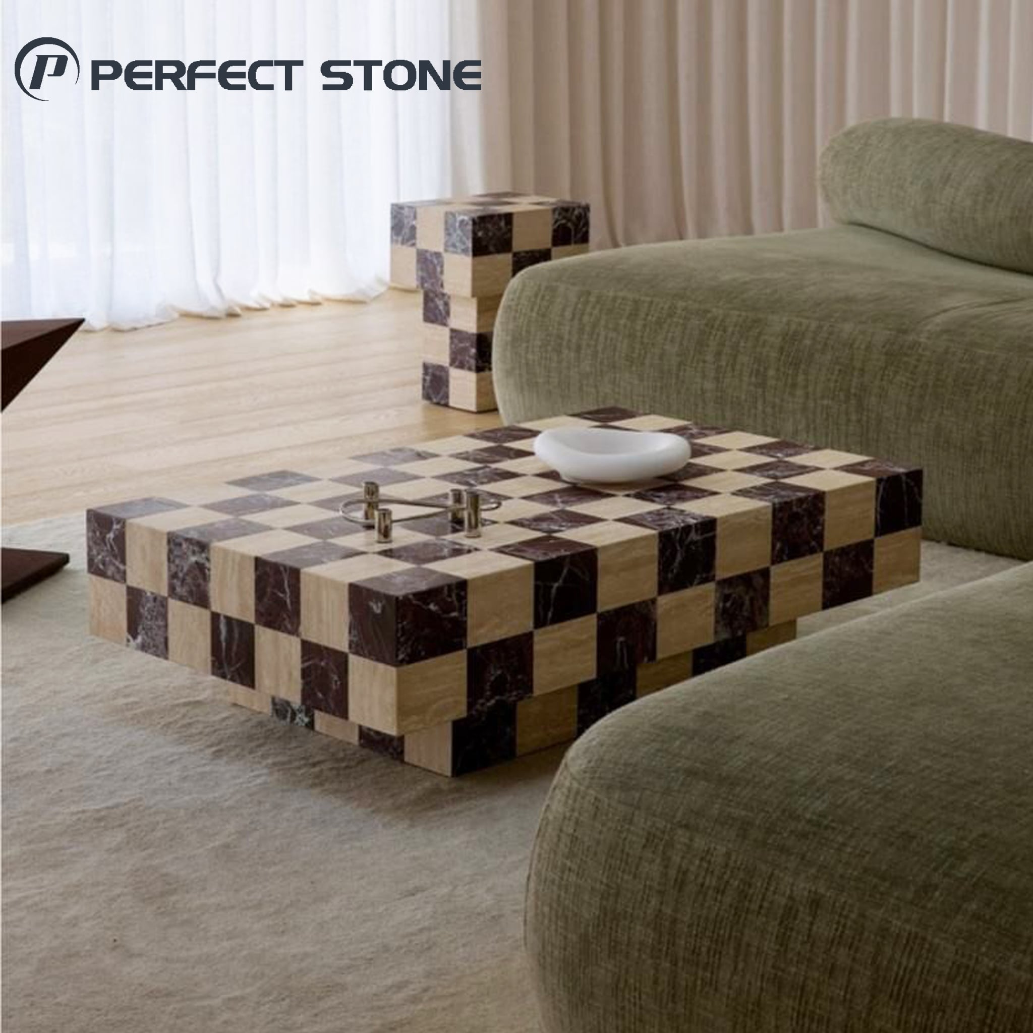 Masa de cafea din marmură naturală de lux PerfectStone, stil design natural, pentru proiecte interioare de vanitate