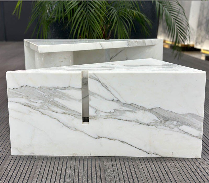 Calacatta Gold marble coffee table with white grey and gold veining