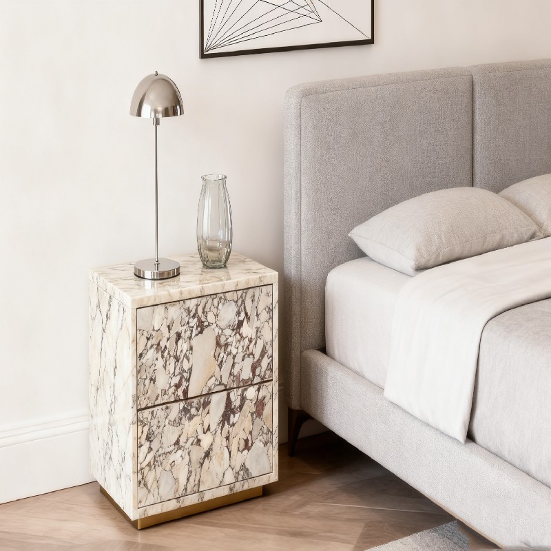 Calacatta Viola marble side tables for villa and hotel suite interiors