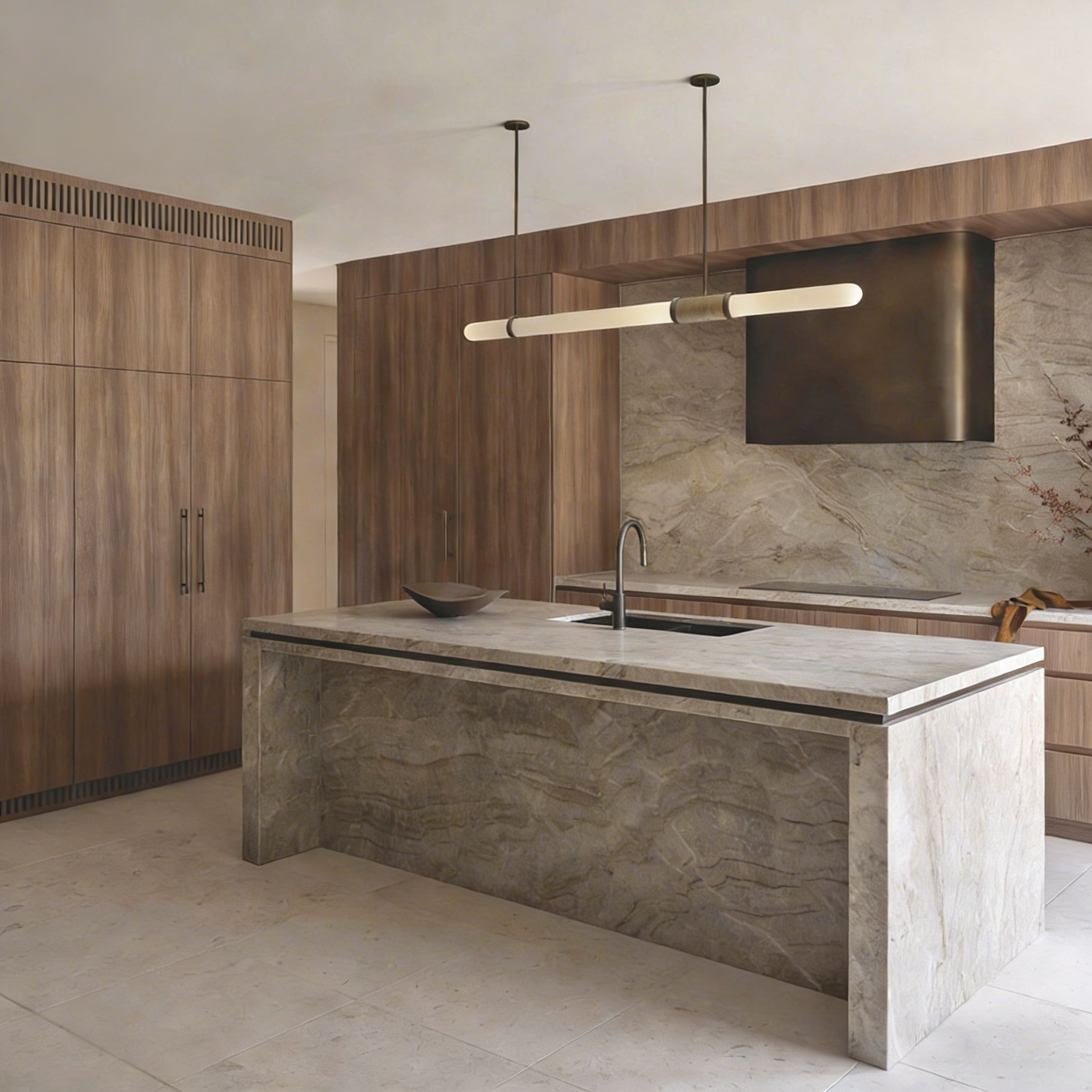 Natural Taj Mahal quartzite kitchen island for villa and hotel project