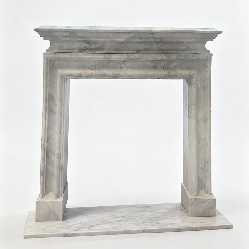 Custom marble fireplace surround with clean square frame design