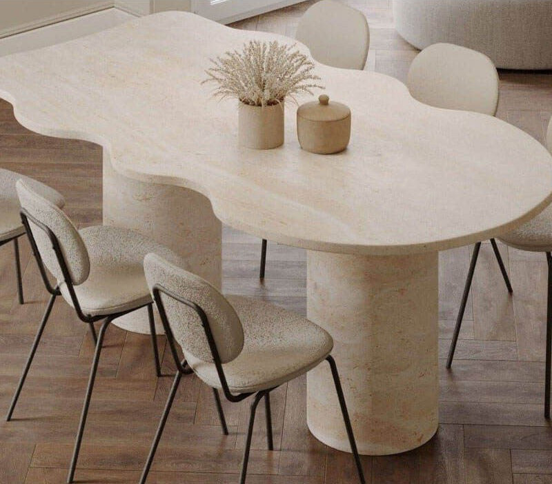 Large natural travertine dining table for villa dining room