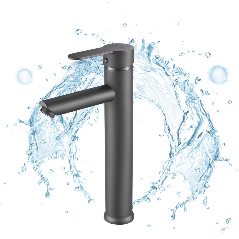 Washroom luxury matte black long neck water tap nozzle brass shower basin faucet