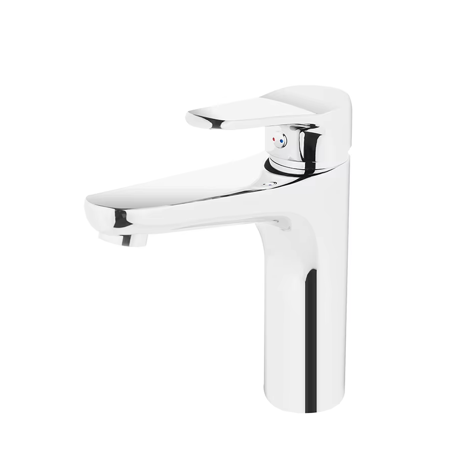 New design high quality single handle deck mounted chromed brass bathroom wash basin faucet