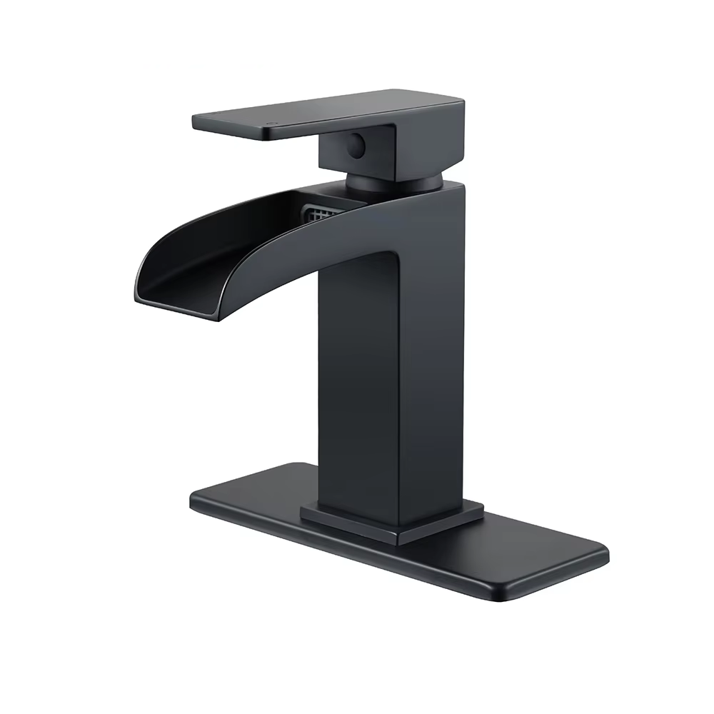 Black thermostatic single handle brass waterfall basin bathroom sink faucet shower mixer faucet set