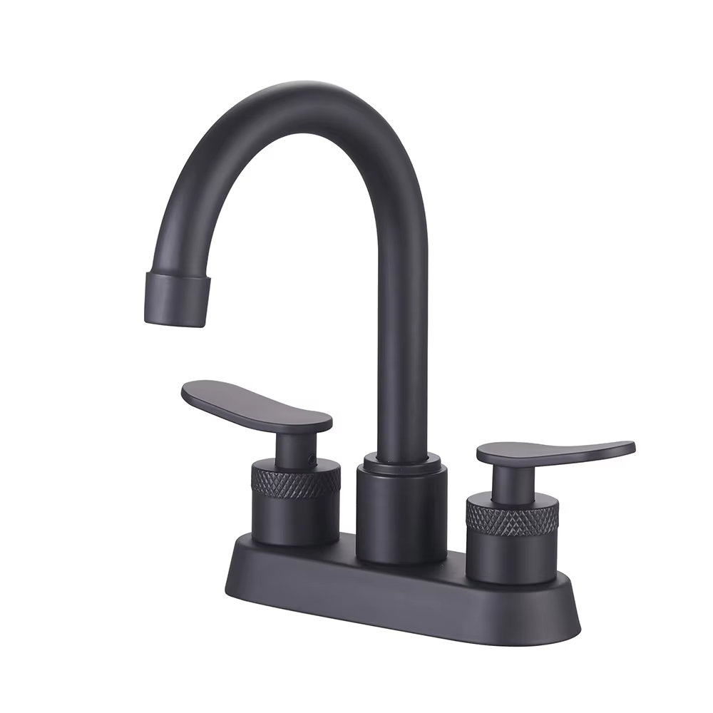 Black waterfall deck mounted bathroom 4 inch center sink faucet simple 3 hole basin faucet