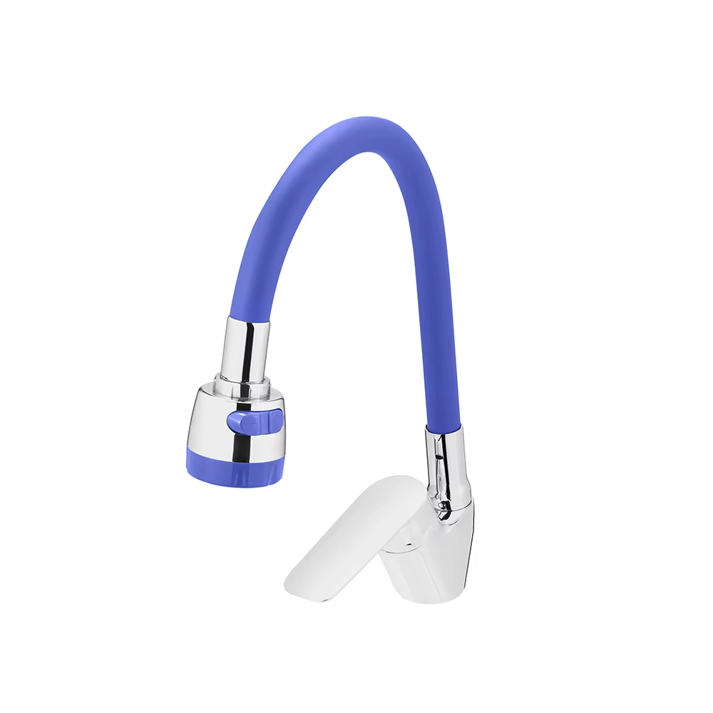 New Fashion Kitchen Faucet Wall Mounted Pillar Rotation Cold Faucet Graphic Design Blue Silicone Flexible with Shower Head