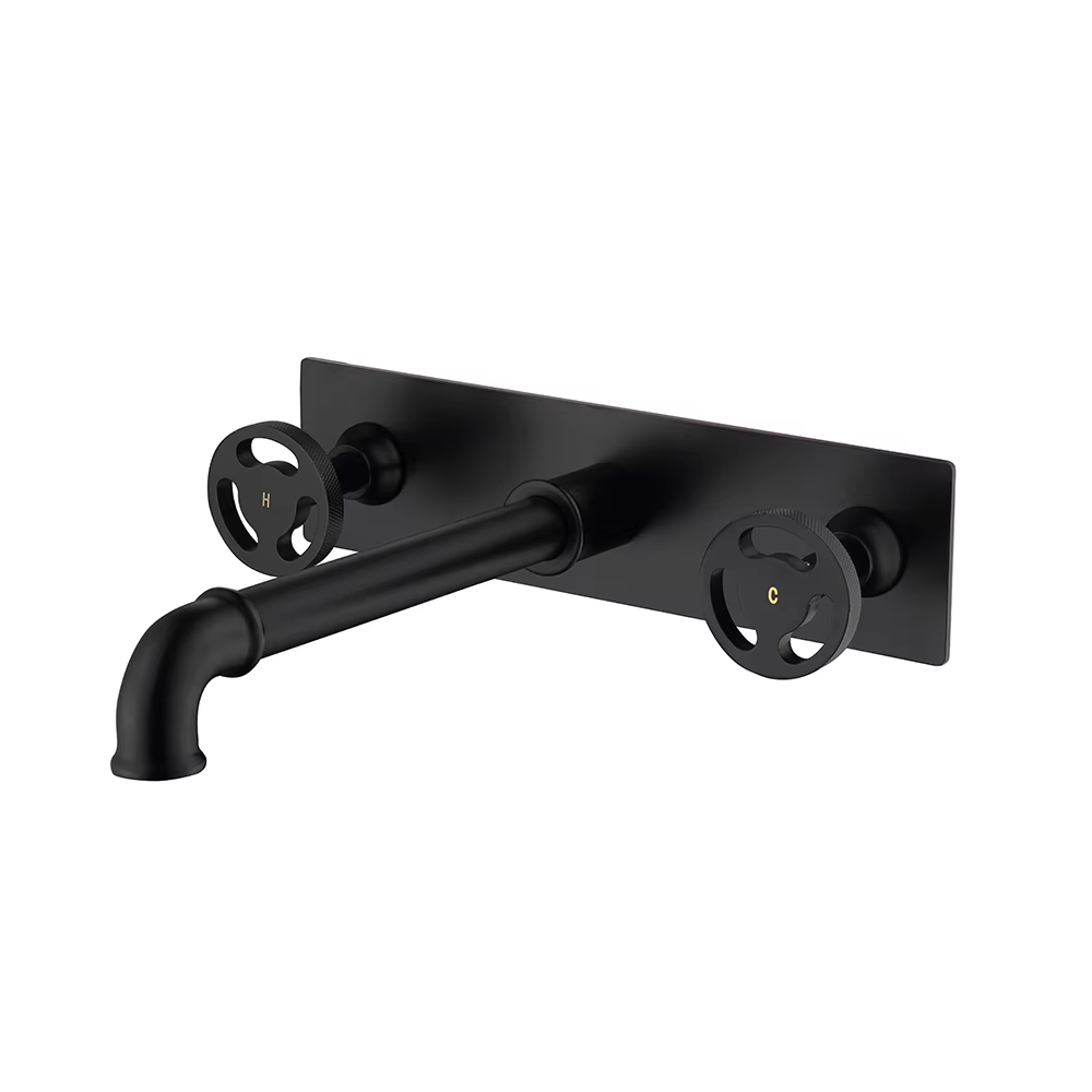 Industrial Pipe Dual Handle Sink Mixer Faucet Wall Mount Bathroom Faucet