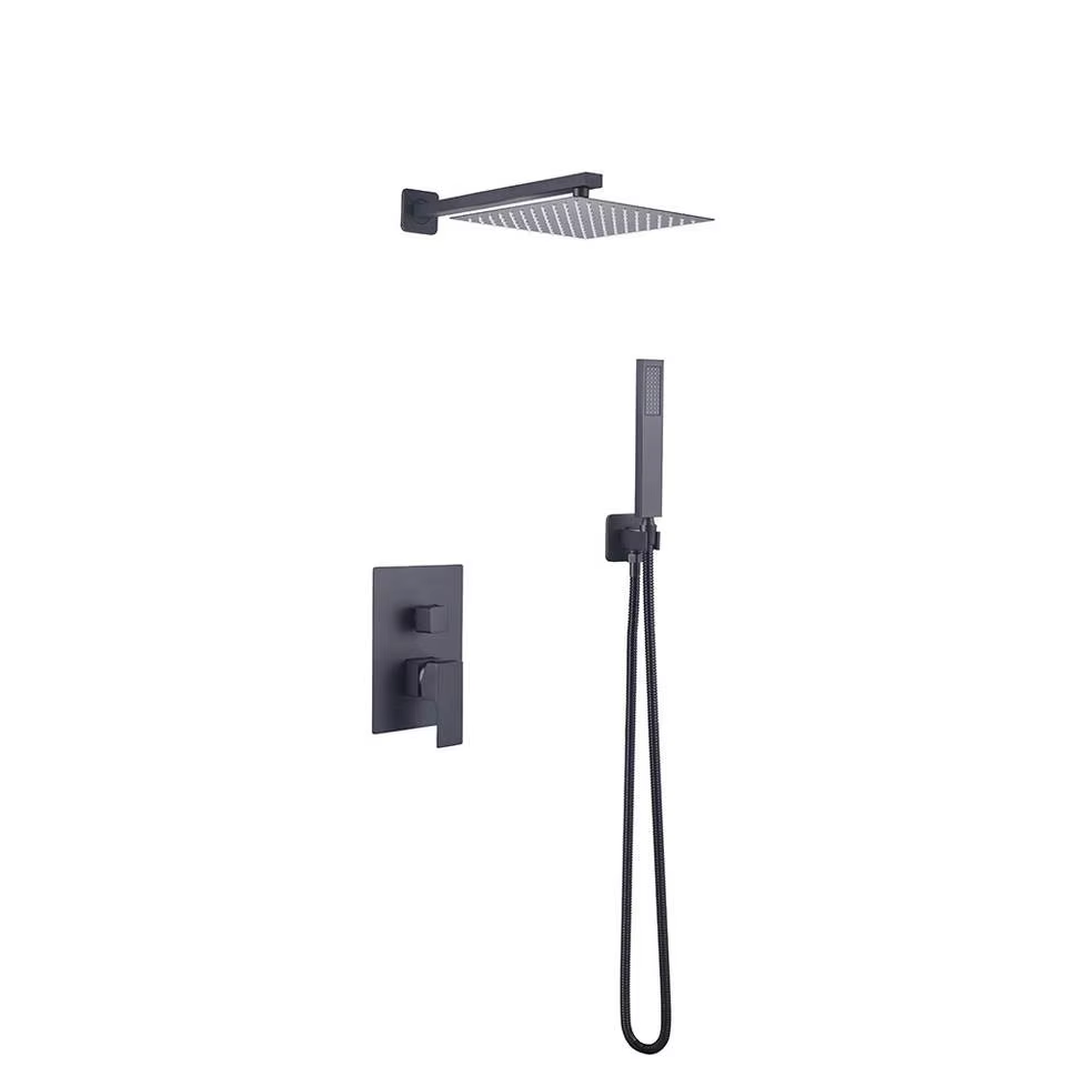 Matt black handheld shower head rainfall wall mounted shower system set with cold and hot water