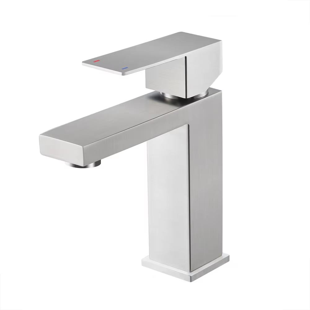 Single handle stainless steel brushed nickel bathroom square sink faucet