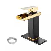 Luxury one handle black waterfall bathroom sink basin faucets brass gold faucet