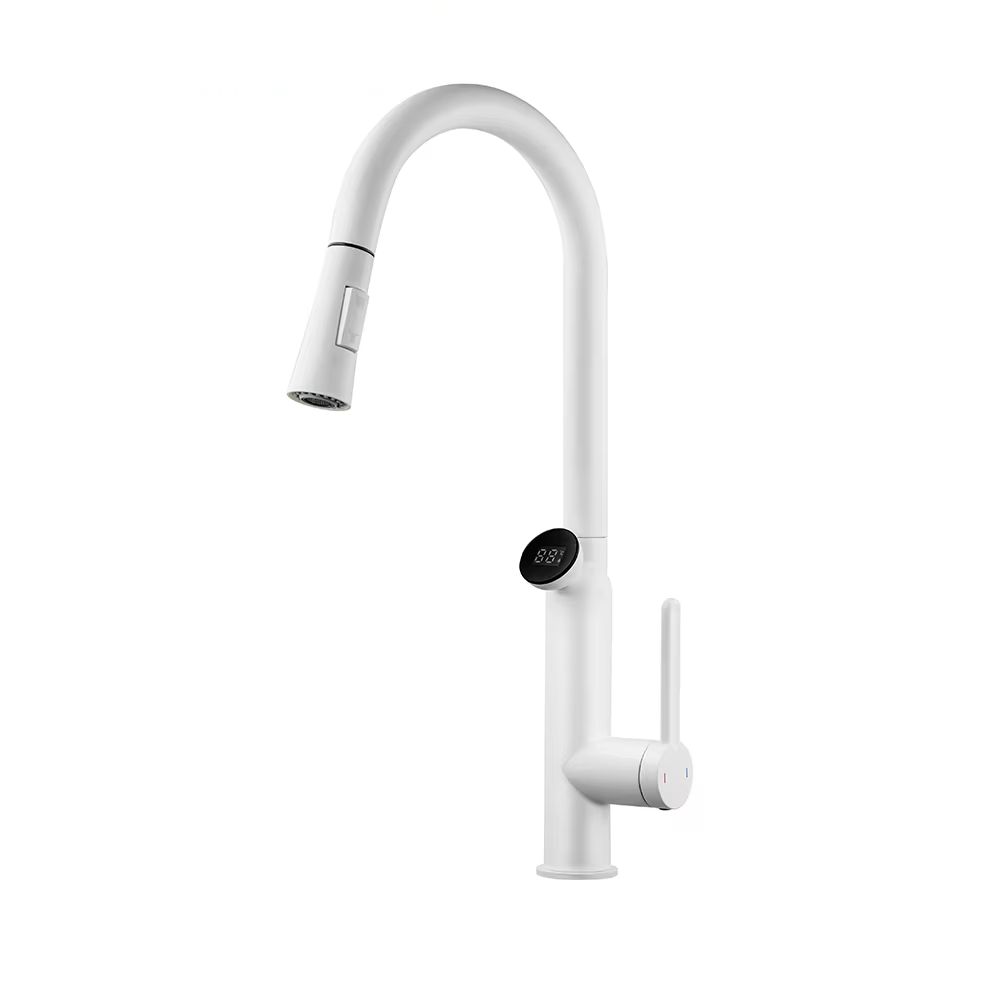 Single Handle Stainless Steel White Kitchen Faucet Kitchen Sink Faucet with Pull Out Sprayer