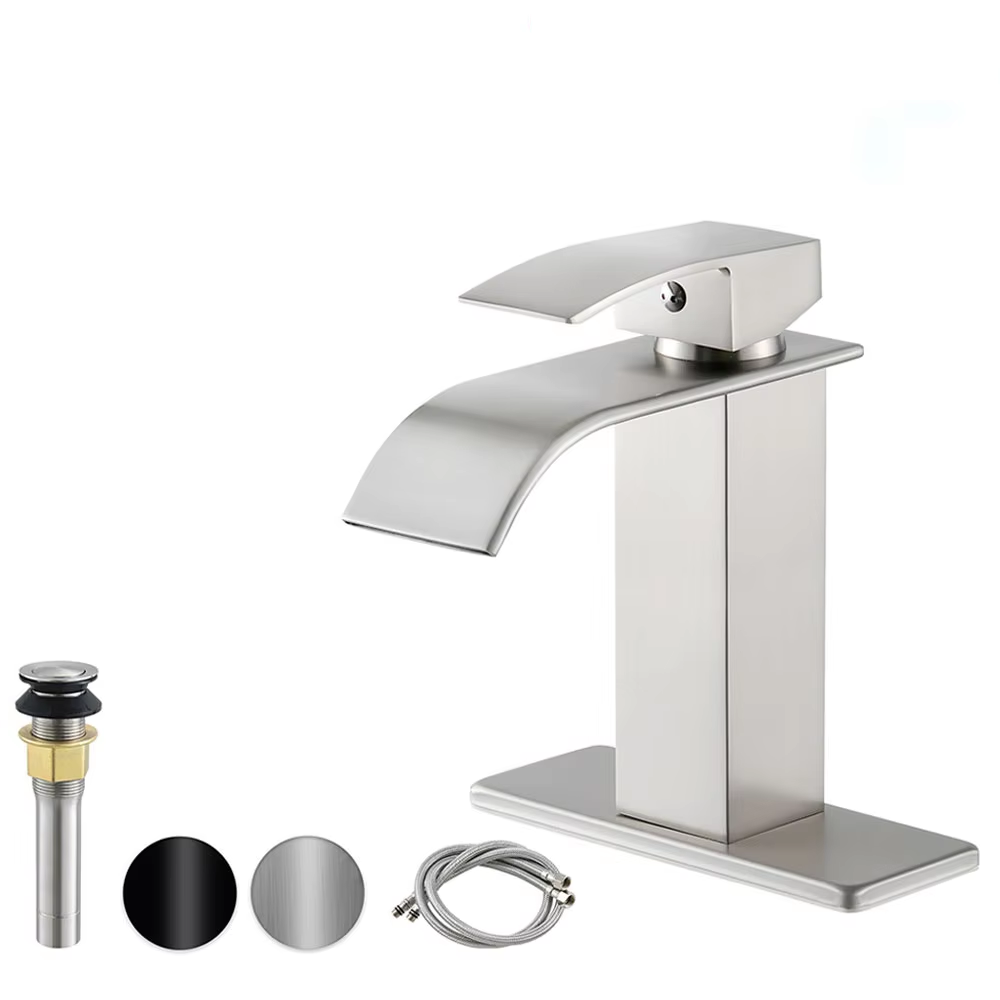 Cold basin faucet square quarter turn brushed nickel waterfall faucet