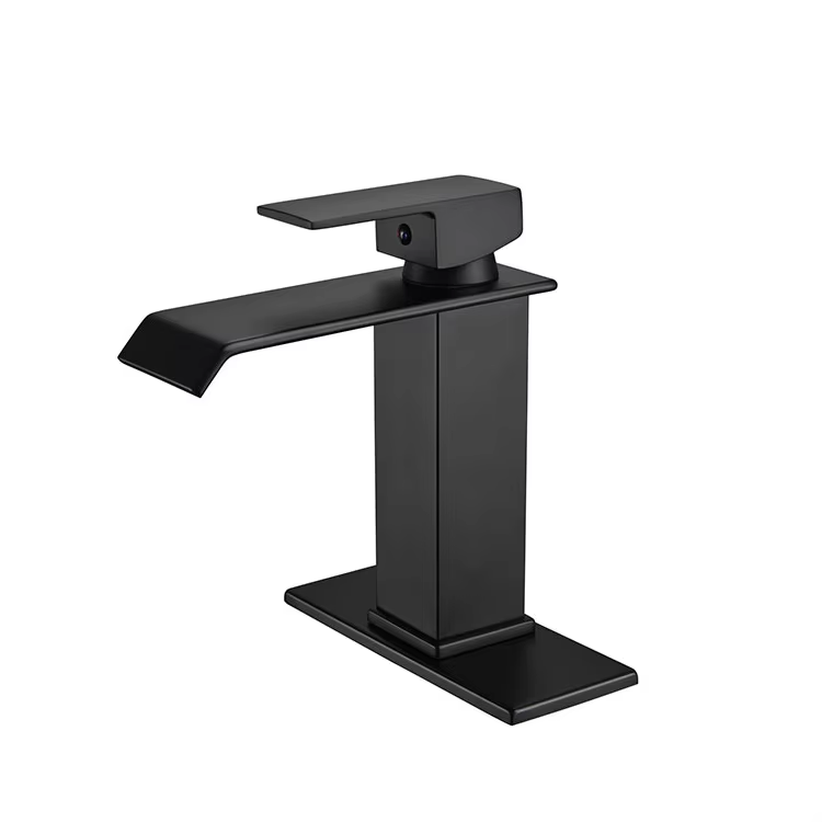 European thermostatic matte black square shower faucet set rain waterfall black