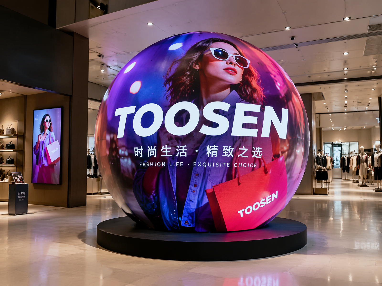 Spherical LED display at JD MALL Hong Kong entrance