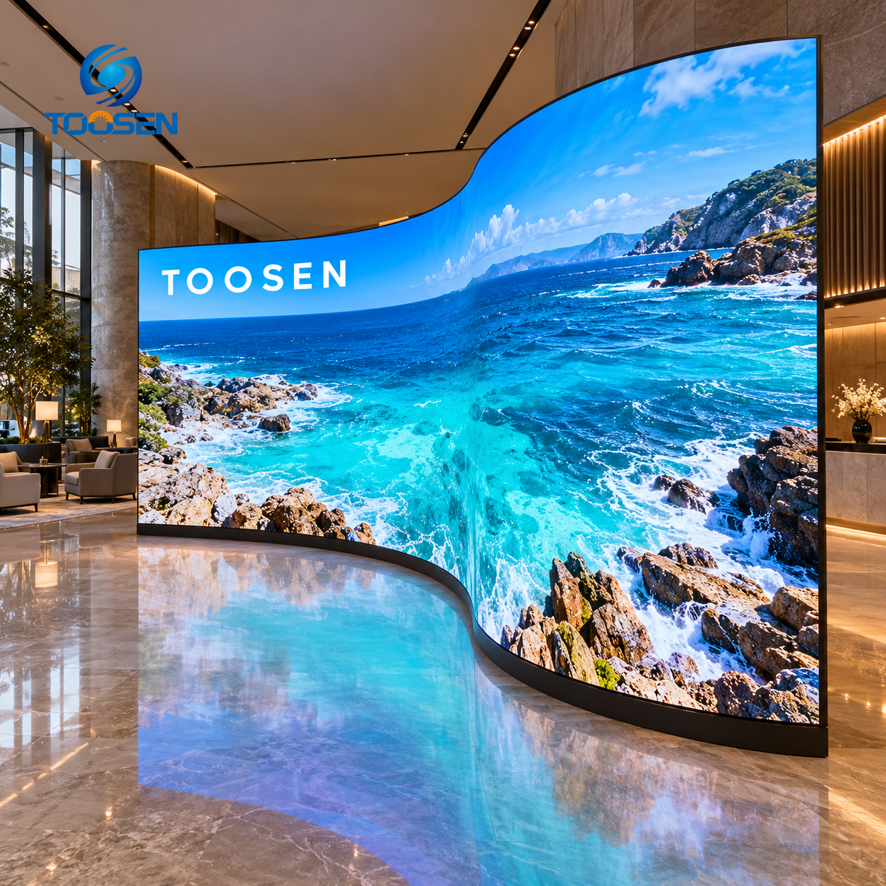 Indoor Arc Shaped COB Flexible Video Wall Advertising LED Display Screen