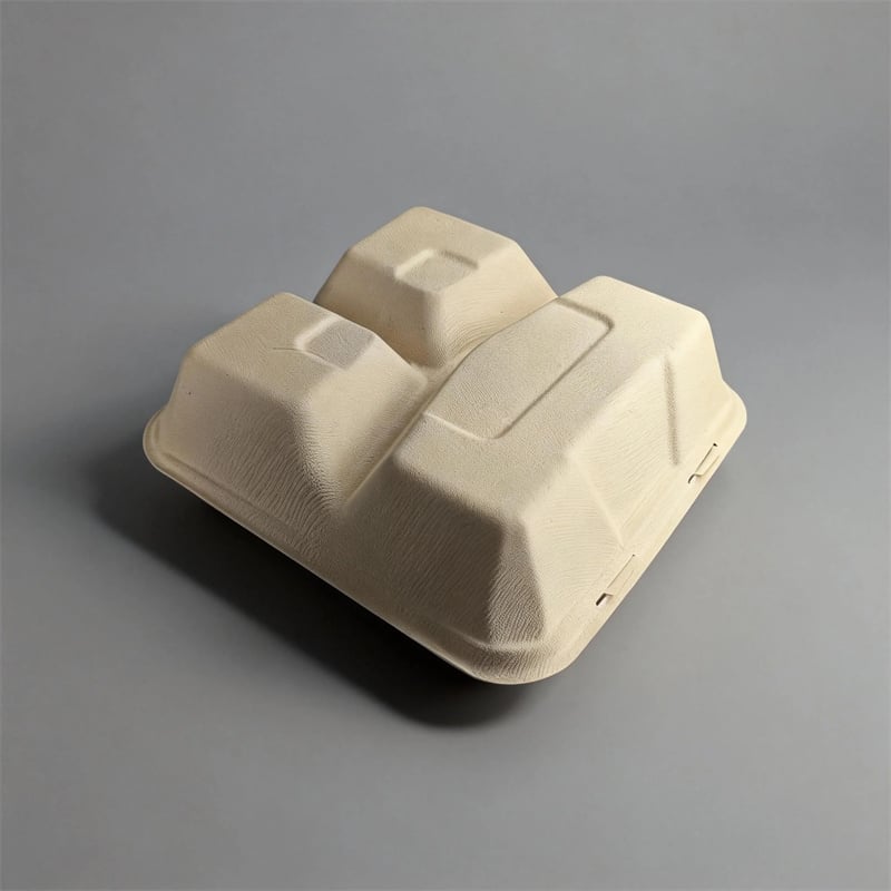 Eco-friendly Molded Pulp 3-Compartment Clamshell Lunch Box