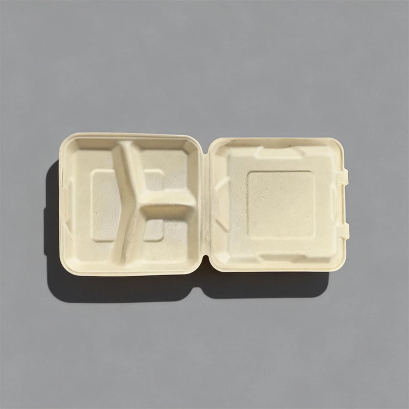Eco-friendly Molded Pulp 3-Compartment Clamshell Lunch Box