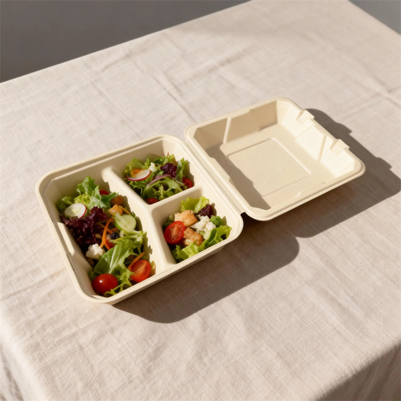 Eco-friendly Molded Pulp 3-Compartment Clamshell Lunch Box