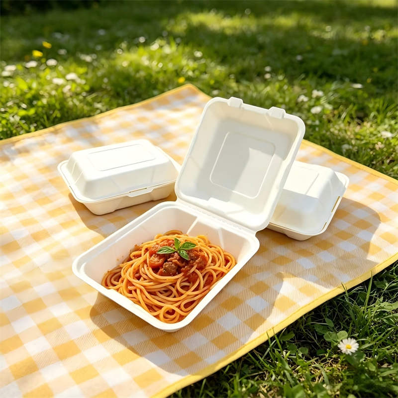 Wet-Pressed Molded Fiber Square Clamshell Container