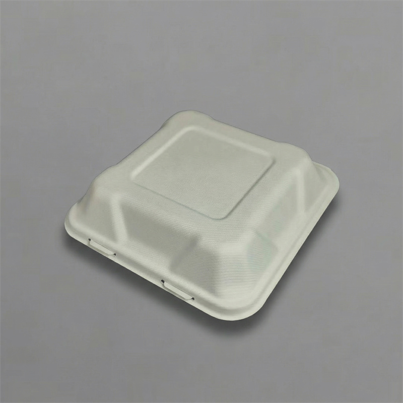 Wet-Pressed Molded Fiber Square Clamshell Container