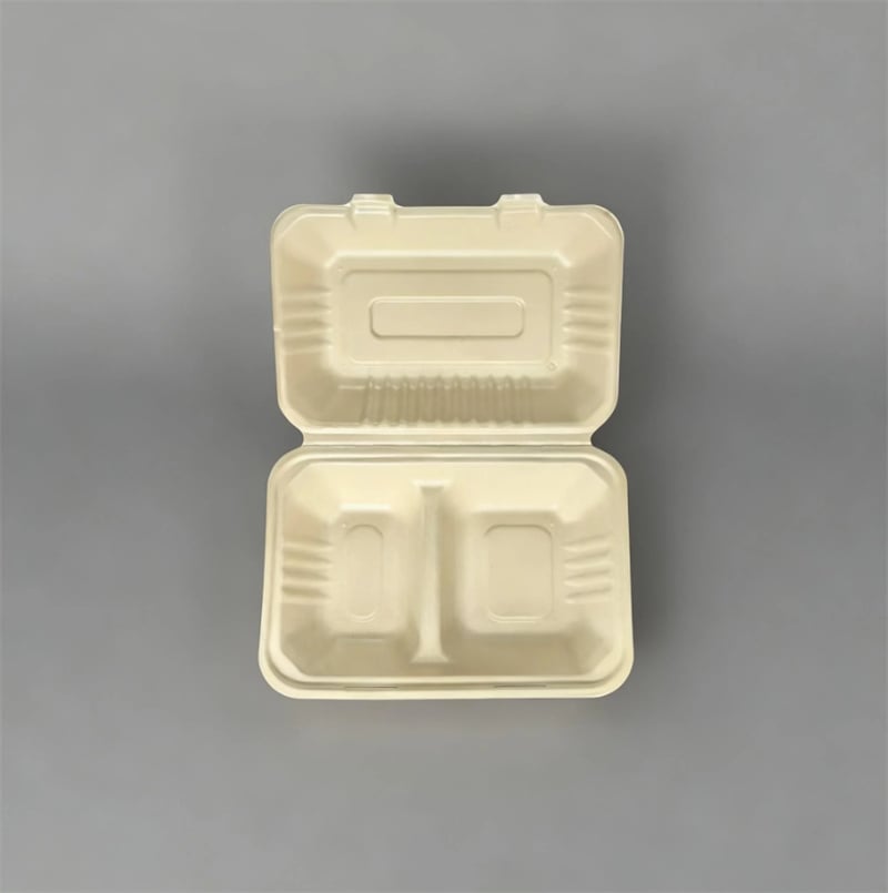 Rectangular MoldedPulp 2-Compartment Clamshell Lunch Box