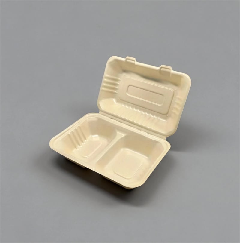 Rectangular MoldedPulp 2-Compartment Clamshell Lunch Box