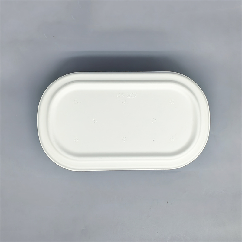 WET-PRESSED MOLDED FIBER RECTANGULAR OVAL-EDGE FOOD CONTAINER & LID SET