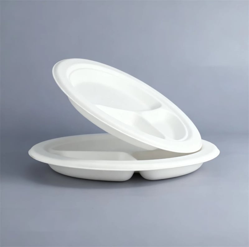 Compostable 3-Compartment Molded Fiber Plate 10 Inch