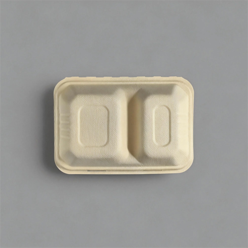Rectangular MoldedPulp 2-Compartment Clamshell Lunch Box