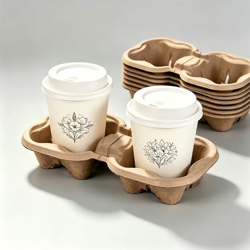 2-Cavity Tear-Apart Dry-Pressed Pulp Cup Carrier