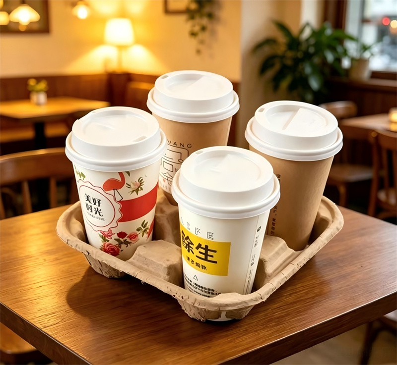 4-Cavity Tear-Apart Dry-Pressed Pulp Cup Carrier