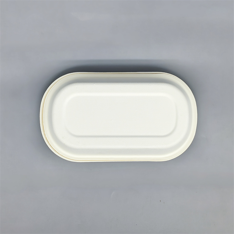 WET-PRESSED MOLDED FIBER RECTANGULAR OVAL-EDGE FOOD CONTAINER & LID SET