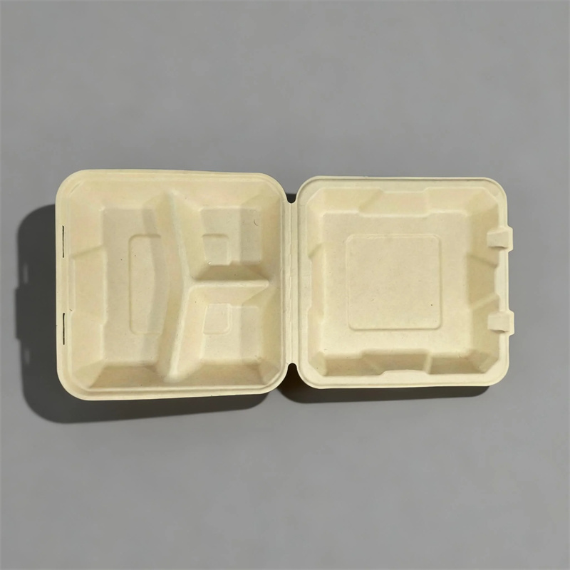 Eco-friendly Molded Pulp 3-Compartment Clamshell Lunch Box